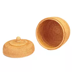 Factory Handmade Round Storage Natural Rattan Box with Lid