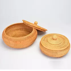Artificial Handmade Round Rattan Tea Caddy Box