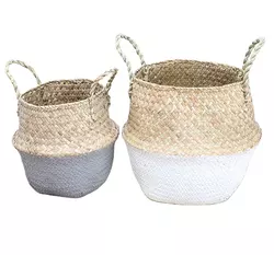 Garden Decorate Woven Seagrass Belly Baskets Of Flowers