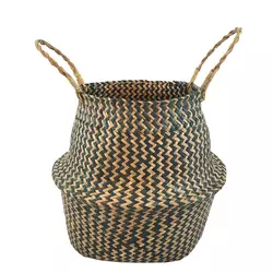 Natural Material Handmade Eco-Friendly Foldable Stackable Storage Seagrass Belly Basket With Handles