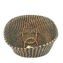 Natural Material Handmade Eco-Friendly Foldable Stackable Storage Seagrass Belly Basket With Handles