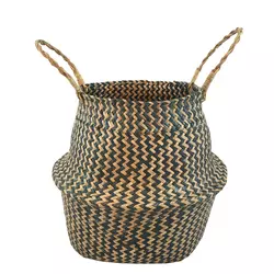 Eco-Friendly Foldable Stackable Storage Seagrass Belly Basket With Handles