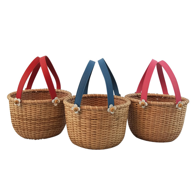Natural Woven Flower Basket with Leather Handle GL-1320 PC
