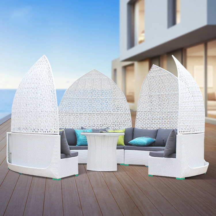 Fashion Cute Rattan Cotton Rope Sofas Garden Sets Outdoor Indoor Furniture Patio Pergola balcony Sofa Sets with Coffee Tea Table   GLR-HW031  S5