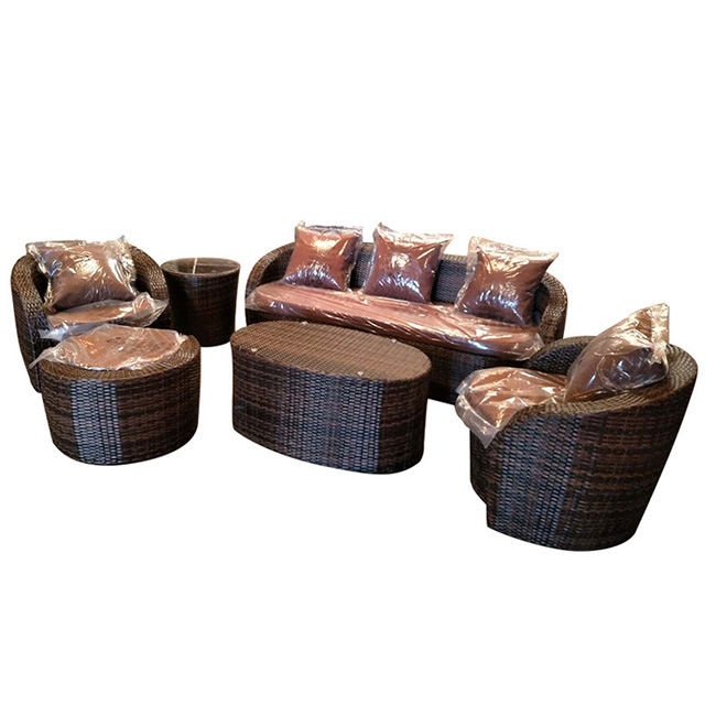 Fashion Cute Rattan Cotton Rope Sofas Garden Sets Outdoor Indoor Furniture Patio Pergola balcony Sofa Sets with Coffee Tea Table   GLR-HW037  S6