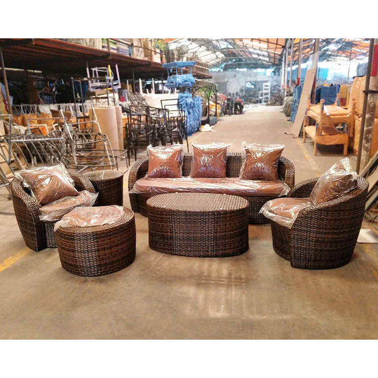 Fashion Cute Rattan Cotton Rope Sofas Garden Sets Outdoor Indoor Furniture Patio Pergola balcony Sofa Sets with Coffee Tea Table   GLR-HW037  S6