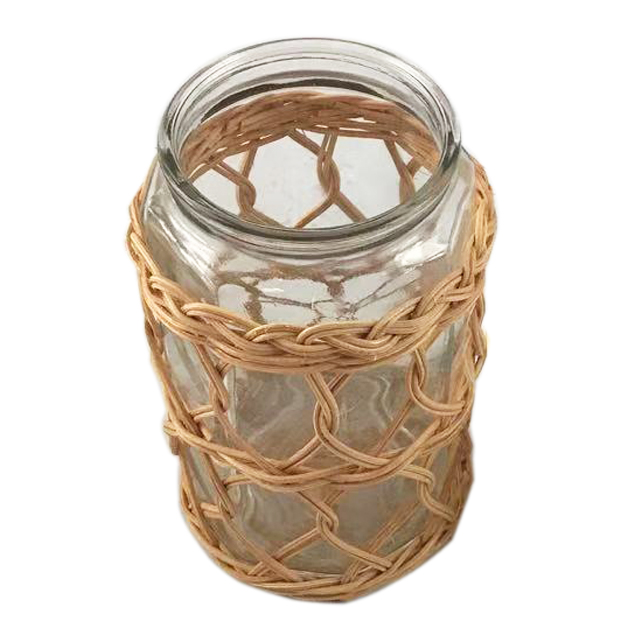 Natural Rattan Woven Wrapped Storage Jar Glass Votive Holder Wrapped Glass Vase GL-1291 PC