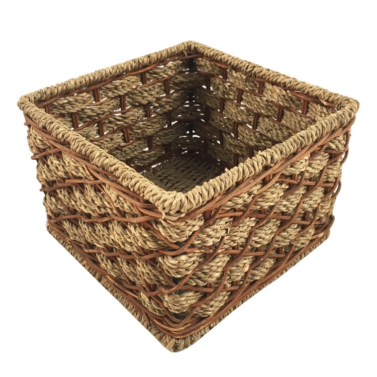 Natrual Rattan  with Seagrass X Weave Rectangle Storage Basket GL-1270 PC