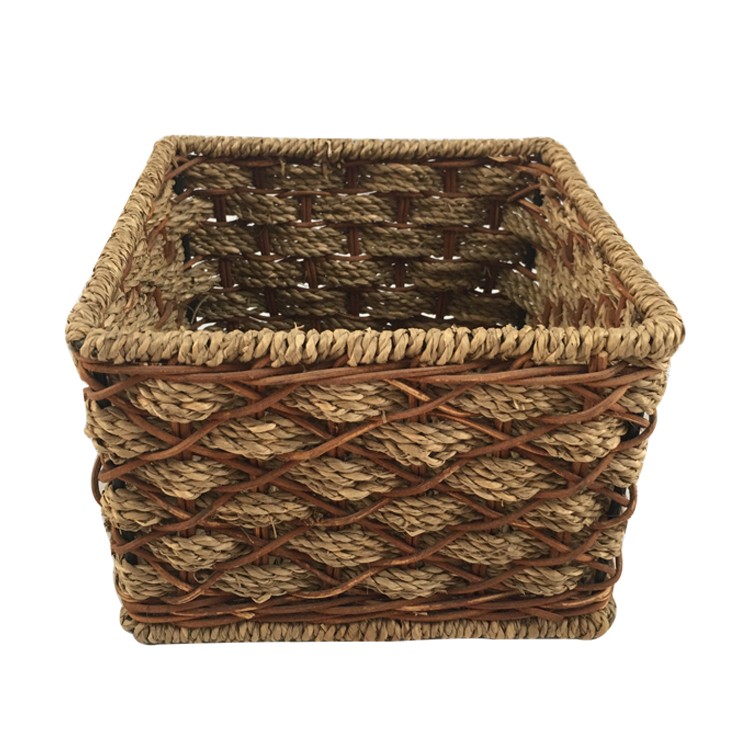 Natrual Rattan  with Seagrass X Weave Rectangle Storage Basket GL-1270 PC