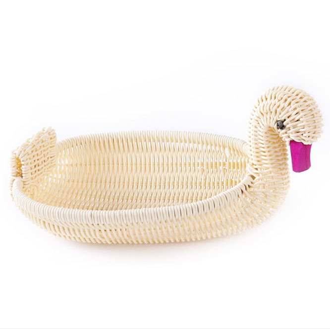 Hand-Woven PE Swan Shaped Fruit Basket Food Organizer Table Decoration (Beige) GL-0076 PC