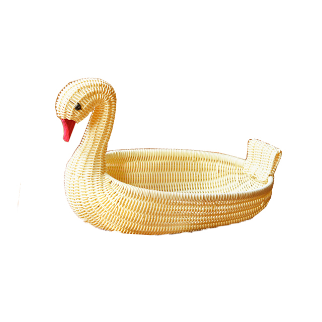 Hand-Woven PE Swan Shaped Fruit Basket Food Organizer Table Decoration (Beige) GL-0076 PC