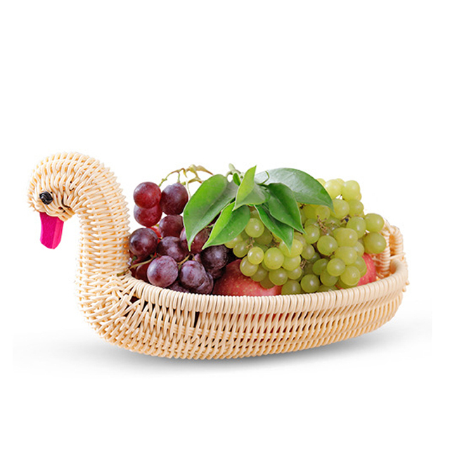 Hand-Woven PE Swan Shaped Fruit Basket Food Organizer Table Decoration (Beige) GL-0076 PC