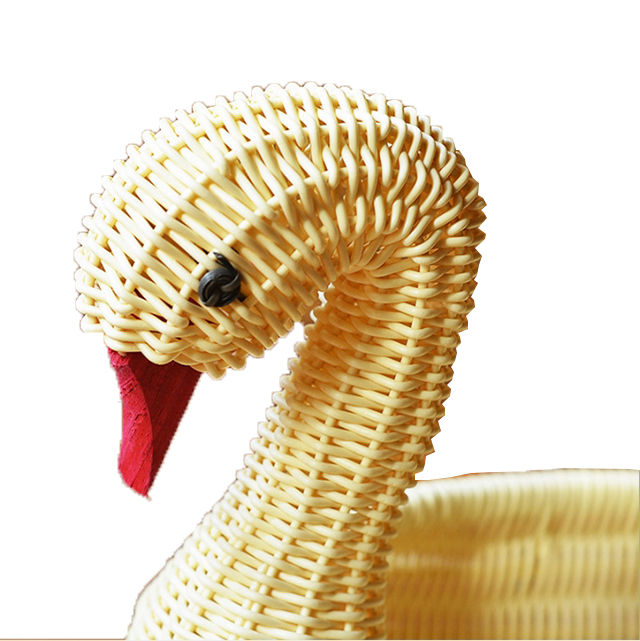 Hand-Woven PE Swan Shaped Fruit Basket Food Organizer Table Decoration (Beige) GL-0076 PC