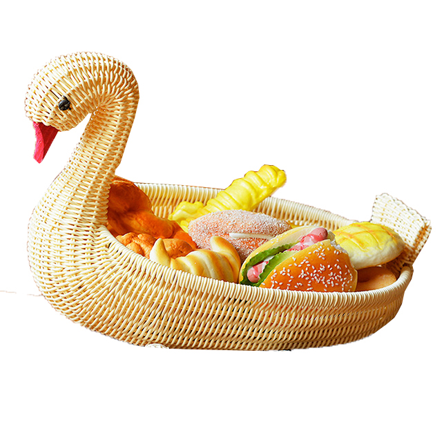 Hand-Woven PE Swan Shaped Fruit Basket Food Organizer Table Decoration (Beige) GL-0076 PC