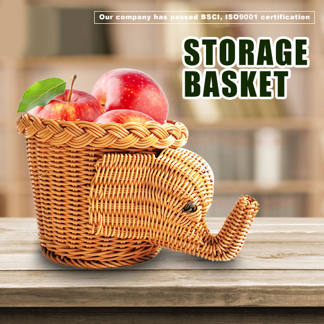 Cartoon Elephant Shape Rattan Bread Fruit Snacks Storage Baskets Food Serving Baskets(Brown) GL-0078 PC