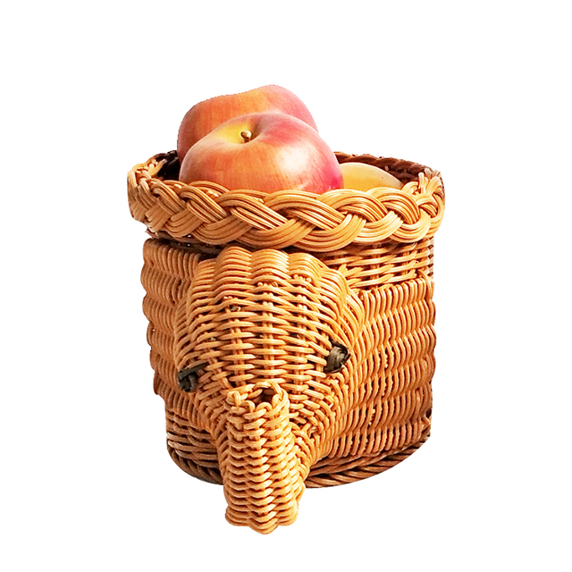 Cartoon Elephant Shape Rattan Bread Fruit Snacks Storage Baskets Food Serving Baskets(Brown) GL-0078 PC