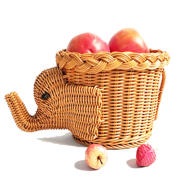 Cartoon Elephant Shape Rattan Bread Fruit Snacks Storage Baskets Food Serving Baskets(Brown) GL-0078 PC