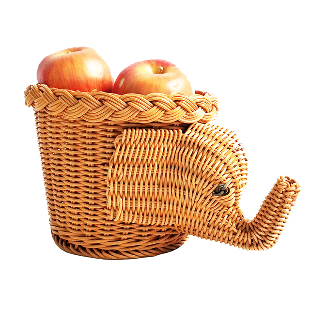 Cartoon Elephant Shape Rattan Bread Fruit Snacks Storage Baskets Food Serving Baskets(Brown) GL-0078 PC