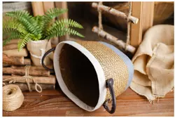 Home Decor Storage Belly Basket Set Folding Collapsible Oval Plant Flower Natural Woven Seagrass Basket