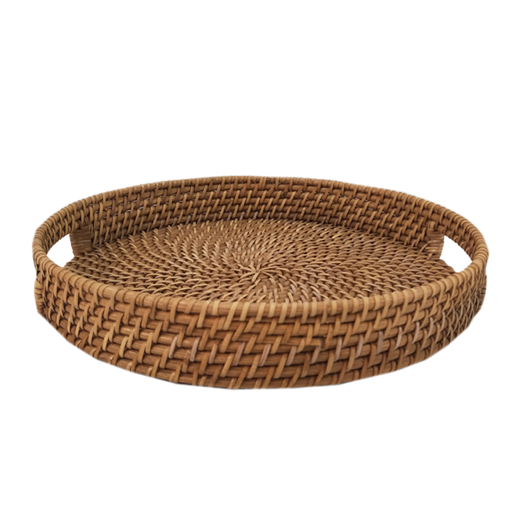 Decorative Trays for Coffee Table Round Rattan Woven Serving Tray with Handles GL-0142 PC