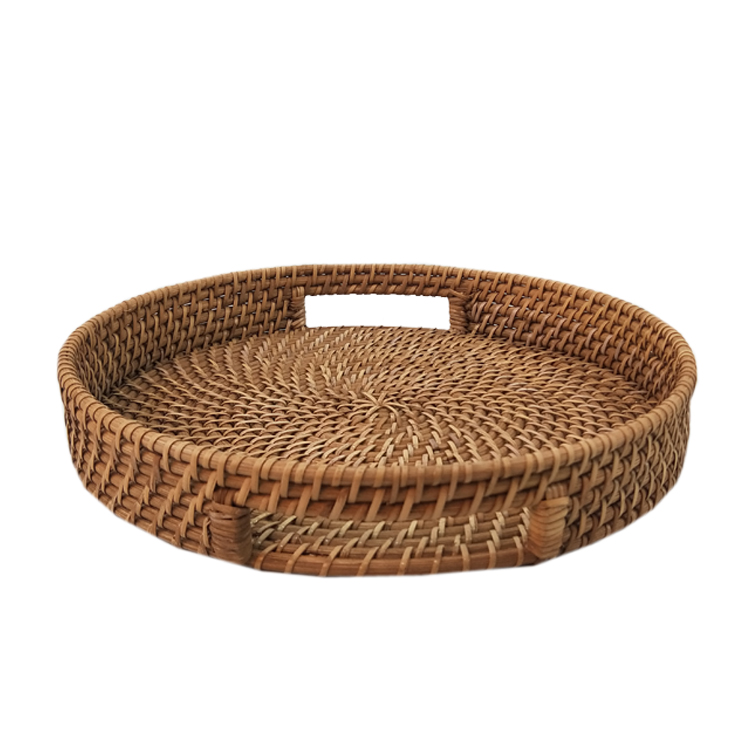 Decorative Trays for Coffee Table Round Rattan Woven Serving Tray with Handles GL-0142 PC