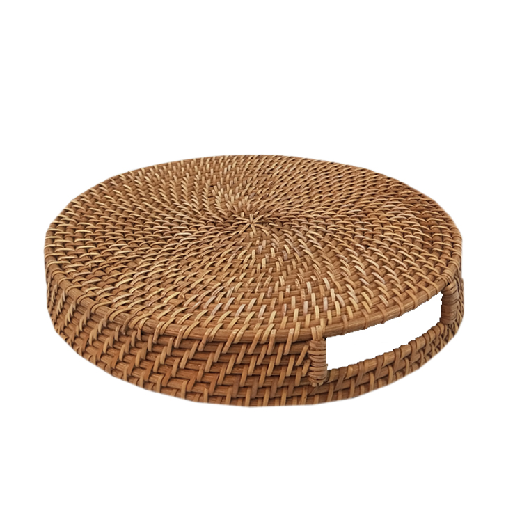 Decorative Trays for Coffee Table Round Rattan Woven Serving Tray with Handles GL-0142 PC