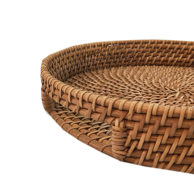 Decorative Trays for Coffee Table Round Rattan Woven Serving Tray with Handles GL-0142 PC