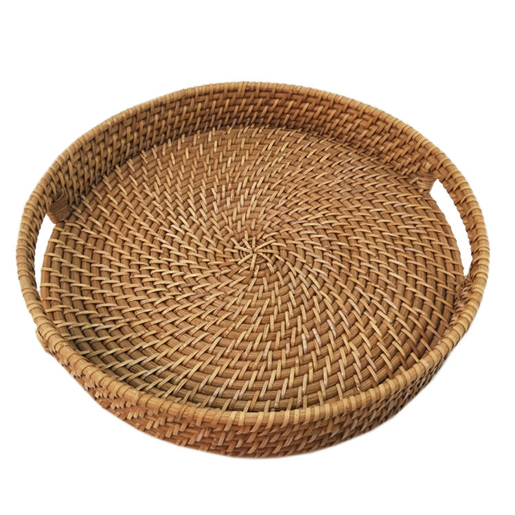 Decorative Trays for Coffee Table Round Rattan Woven Serving Tray with Handles GL-0142 PC