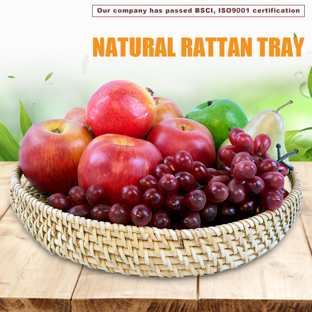 Decorative Trays for Coffee Table Round Rattan Woven Serving Tray with Handles GL-0142 PC