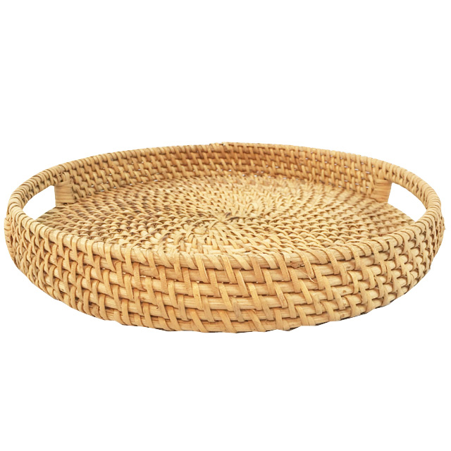 Decorative Trays for Coffee Table Round Rattan Woven Serving Tray with Handles GL-0142 PC