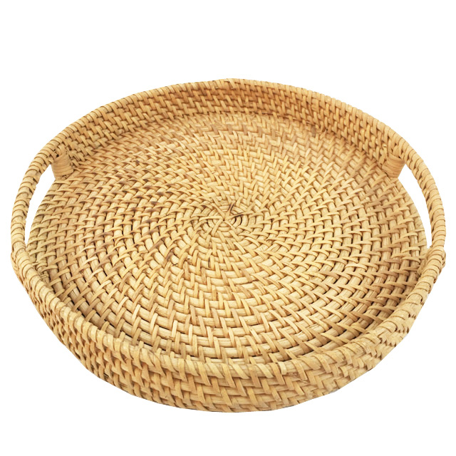 Decorative Trays for Coffee Table Round Rattan Woven Serving Tray with Handles GL-0142 PC