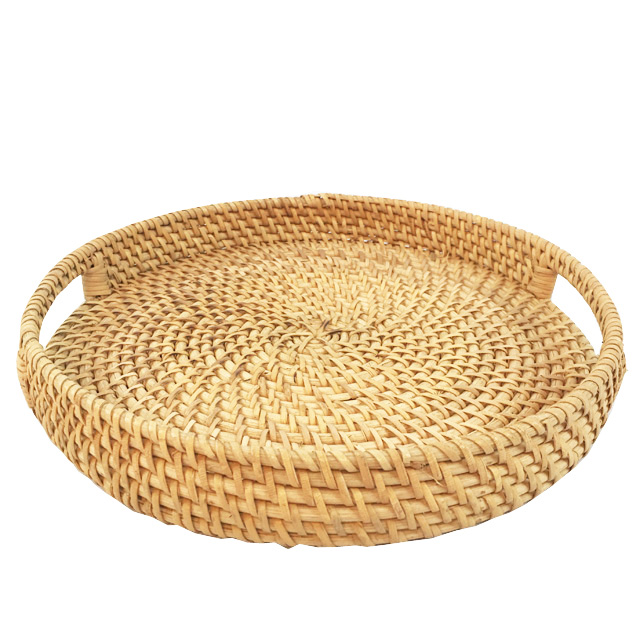 Decorative Trays for Coffee Table Round Rattan Woven Serving Tray with Handles GL-0142 PC