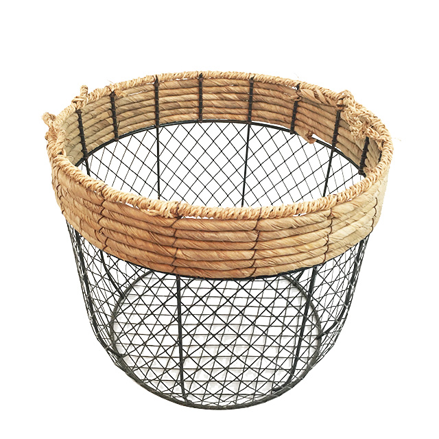 Set of 3 Wire with Corn Husk Weaving Garden Home Decor Baskets with Handles GL-0460 S3