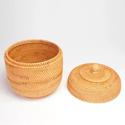 Custom Round Storage Natural Rattan Box with Lid