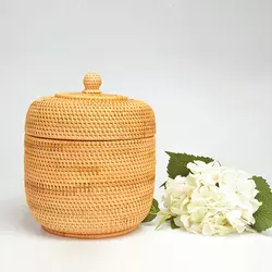 Custom Round Storage Natural Rattan Box with Lid