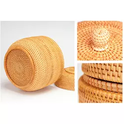 Custom Round Storage Natural Rattan Box with Lid