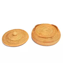 Artificial Handmade Round Rattan Tea Caddy Box