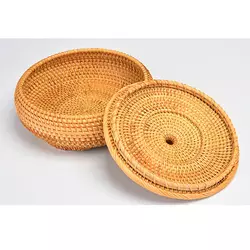 Artificial Handmade Round Rattan Tea Caddy Box