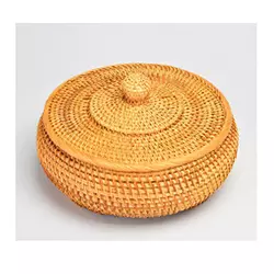 Artificial Handmade Round Rattan Tea Caddy Box