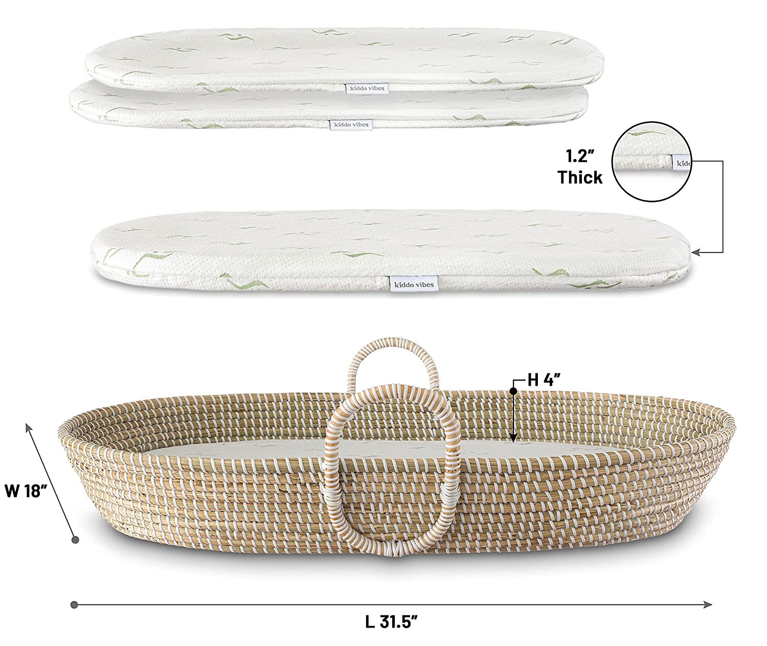 Baby Changing Basket with Thick Pad Organic Seagrass Moses Basket for Babies GL-1393 PC