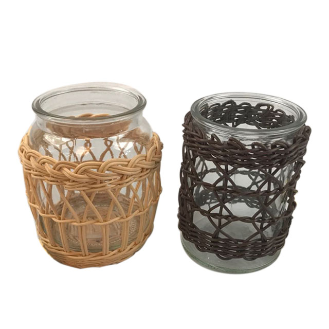 PE Woven Wrapped Storage Jar Glass Votive Holder Wrapped Glass Vase GL-1283 PC