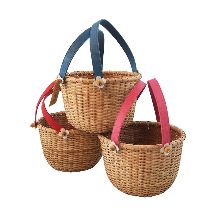 Natural Woven Flower Basket with Leather Handle GL-1320 PC