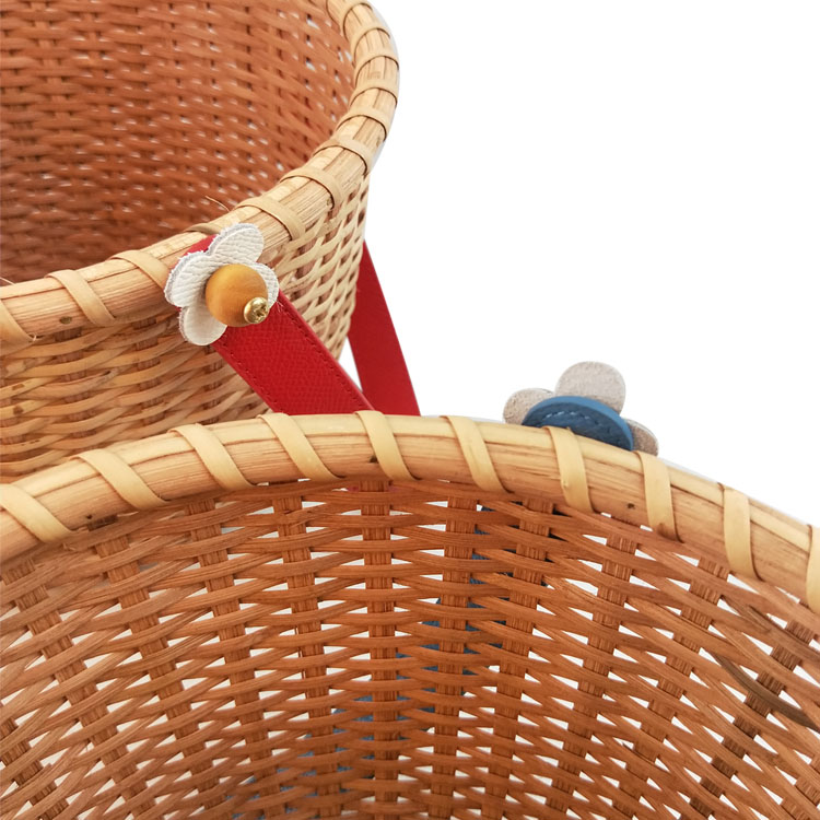 Natural Woven Flower Basket with Leather Handle GL-1320 PC