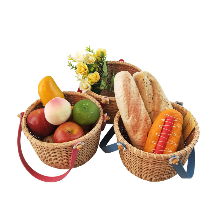 Natural Woven Flower Basket with Leather Handle GL-1320 PC