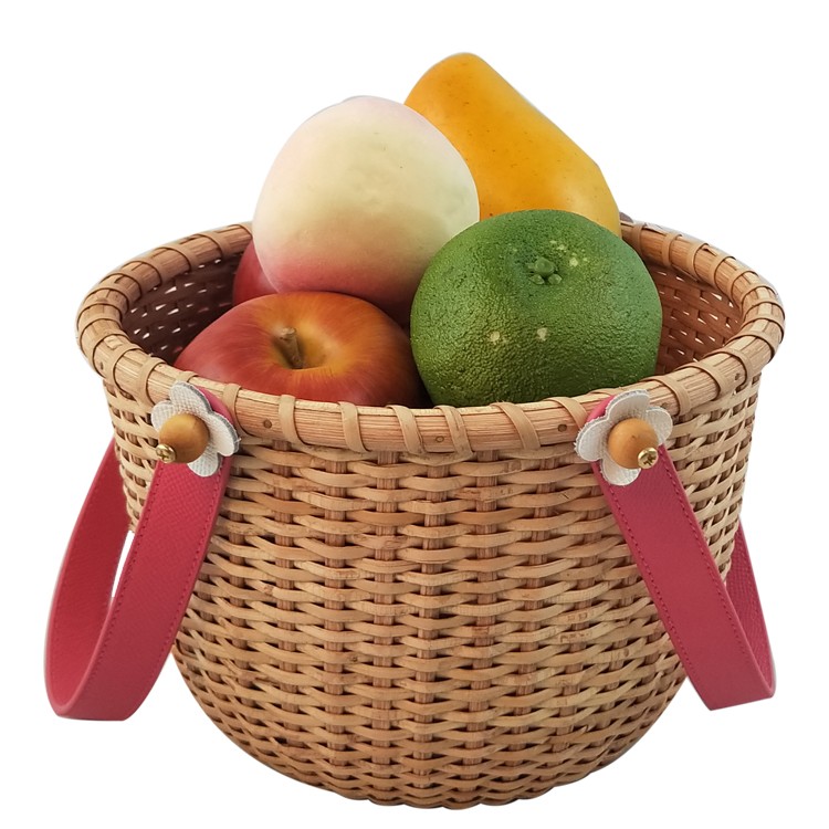 Natural Woven Flower Basket with Leather Handle GL-1320 PC