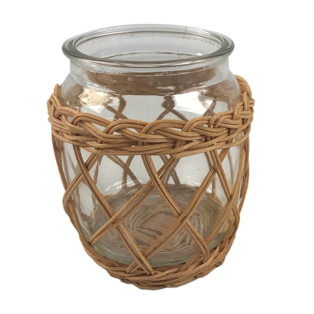 Natural Rattan Woven Wrapped Storage Jar Glass Votive Holder Wrapped Glass Vase GL-1282 PC