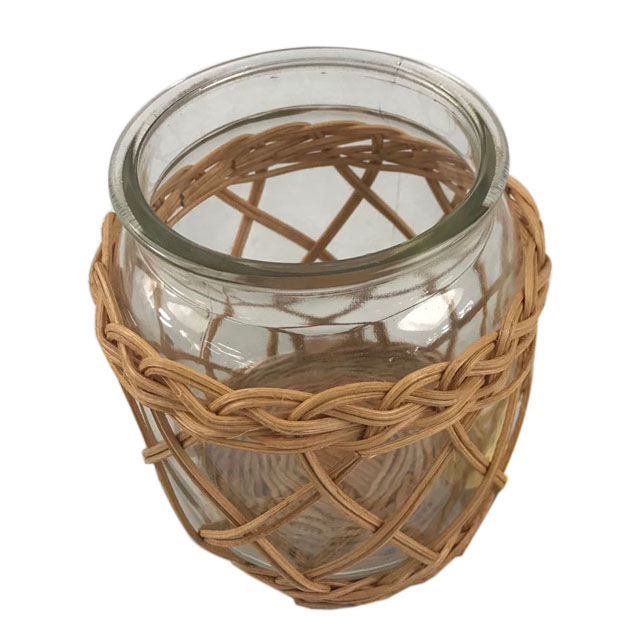 Natural Rattan Woven Wrapped Storage Jar Glass Votive Holder Wrapped Glass Vase GL-1282 PC