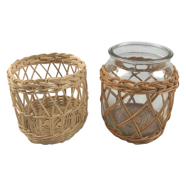 Natural Rattan Woven Wrapped Storage Jar Glass Votive Holder Wrapped Glass Vase GL-1282 PC