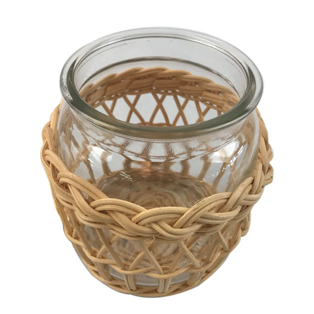 Natural Rattan Woven Wrapped Storage Jar Glass Votive Holder Wrapped Glass Vase GL-1282 PC